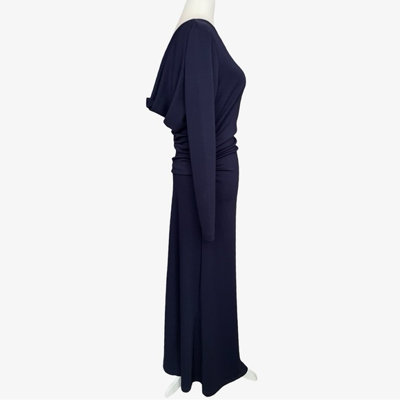 Anthropologie Long-Sleeve Cowl-Back Maxi Dress Navy Blue Medium NWT - Picture 7 of 13